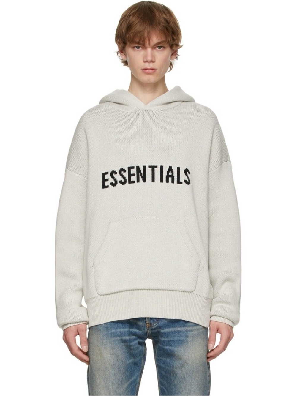 Fear of God Essentials Gray Knit Logo Hoodie Sweater Size S Oversized